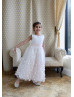 Blush Pink 3D Floral Petal Satin Flower Girl Dress